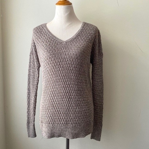 American Eagle Knit Sweater Cable V-Neck Mocha Brown Pullover women’s Size XS - Picture 6 of 13